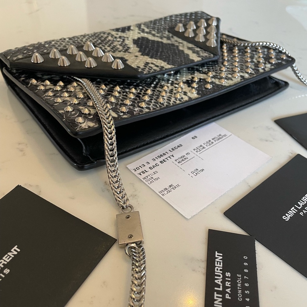 Saint Laurent Paris Black Studded Two Tone Python And Leather Betty Shoulder Bag - Picture 9 of 12